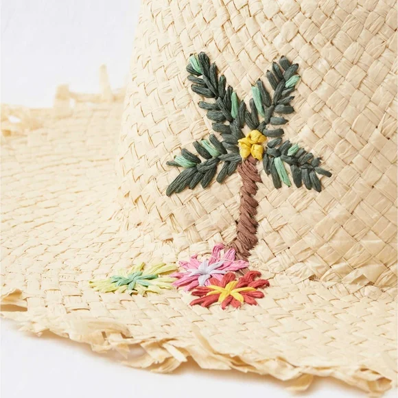 NEW San Diego Hat Co x Aerie Tropical Embroidered Straw Beach Hat - Picture 3 of 3